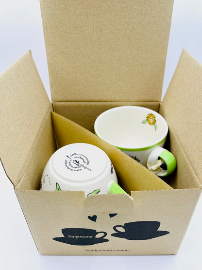 Cappuccino Tasse - 2er Set in Geschenkbox - Sunny Sunflowers
